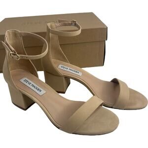 Steve Madden Irene Block Heel Sandals Size 6 Nude Tan Suede Ankle Strap Heels